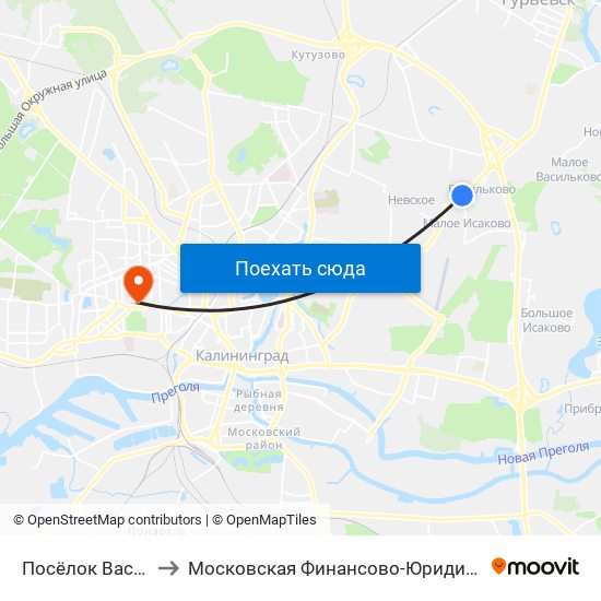 Посёлок Васильково-1 (В Центр) to Московская Финансово-Юридическая Академия. Калининградский Филиал map