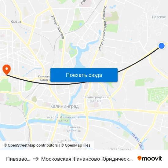 Пивзавод (В Центр) to Московская Финансово-Юридическая Академия. Калининградский Филиал map
