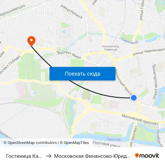Гостиница Калининград (Из Центра) to Московская Финансово-Юридическая Академия. Калининградский Филиал map