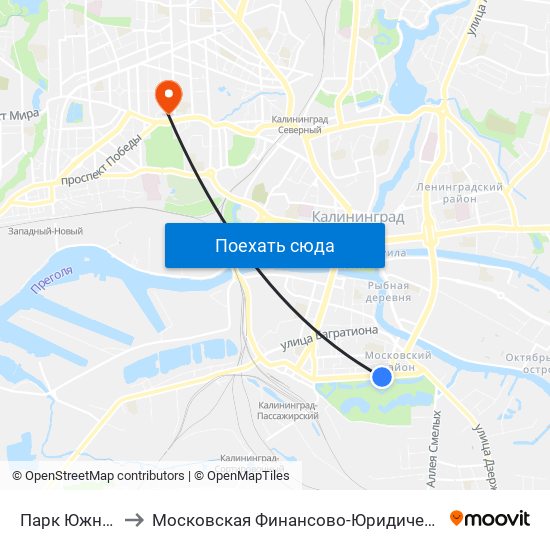 Парк Южный (Из Центра) to Московская Финансово-Юридическая Академия. Калининградский Филиал map