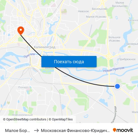 Малое Борисово (Из Центра) to Московская Финансово-Юридическая Академия. Калининградский Филиал map