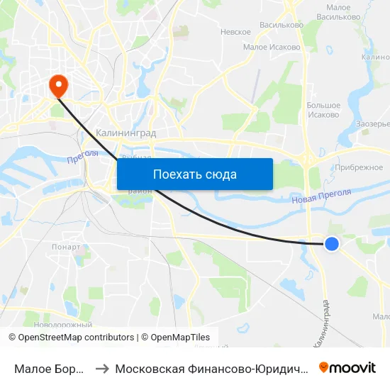 Малое Борисово (Из Центра) to Московская Финансово-Юридическая Академия. Калининградский Филиал map