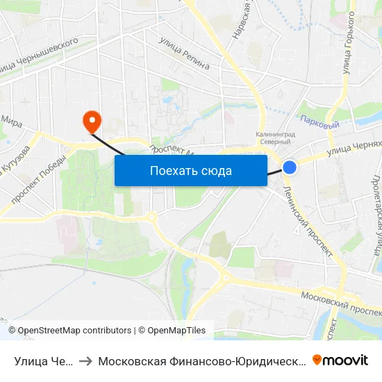 Улица Черняховского to Московская Финансово-Юридическая Академия. Калининградский Филиал map