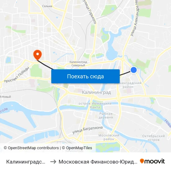 Калининградский Институт Управления to Московская Финансово-Юридическая Академия. Калининградский Филиал map