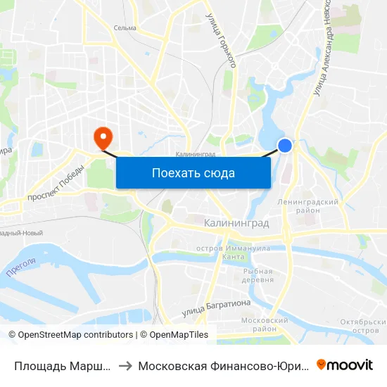 Площадь Маршала Василевского (В Центр) to Московская Финансово-Юридическая Академия. Калининградский Филиал map