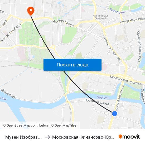 Музей Изобразительных Искусств (В Центр) to Московская Финансово-Юридическая Академия. Калининградский Филиал map