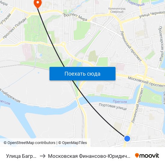 Улица Багратиона (В Центр) to Московская Финансово-Юридическая Академия. Калининградский Филиал map