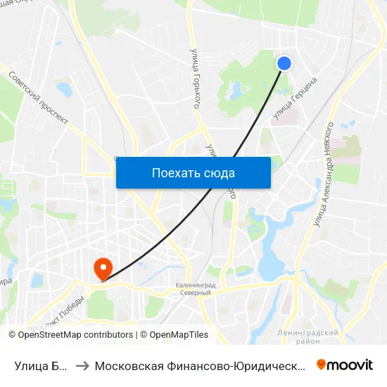 Улица Богатырская to Московская Финансово-Юридическая Академия. Калининградский Филиал map