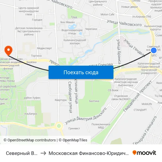 Северный Вокзал (Из Центра) to Московская Финансово-Юридическая Академия. Калининградский Филиал map