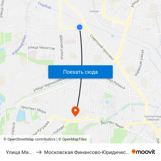 Улица Маршала Борзова to Московская Финансово-Юридическая Академия. Калининградский Филиал map