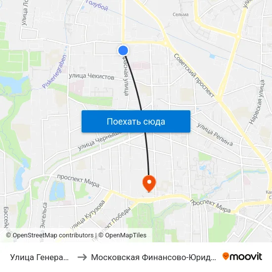 Улица Генерала-Лейтенанта Захарова to Московская Финансово-Юридическая Академия. Калининградский Филиал map