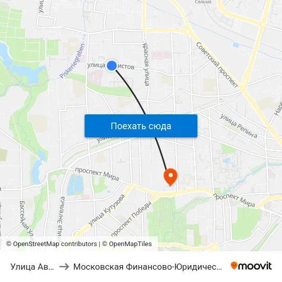 Улица Авторемонтная to Московская Финансово-Юридическая Академия. Калининградский Филиал map