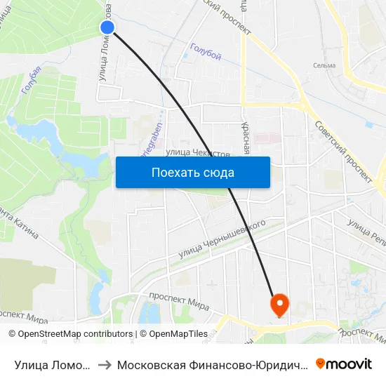 Улица Ломоносова (Конечная) to Московская Финансово-Юридическая Академия. Калининградский Филиал map