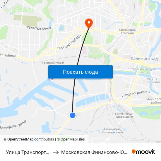 Улица Транспортная (На Ул. А. Суворова, В Центр) to Московская Финансово-Юридическая Академия. Калининградский Филиал map