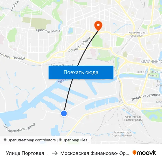 Улица Портовая (На Ул. Транспортная, В Центр) to Московская Финансово-Юридическая Академия. Калининградский Филиал map