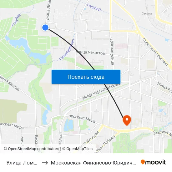 Улица Ломоносова (В Центр) to Московская Финансово-Юридическая Академия. Калининградский Филиал map