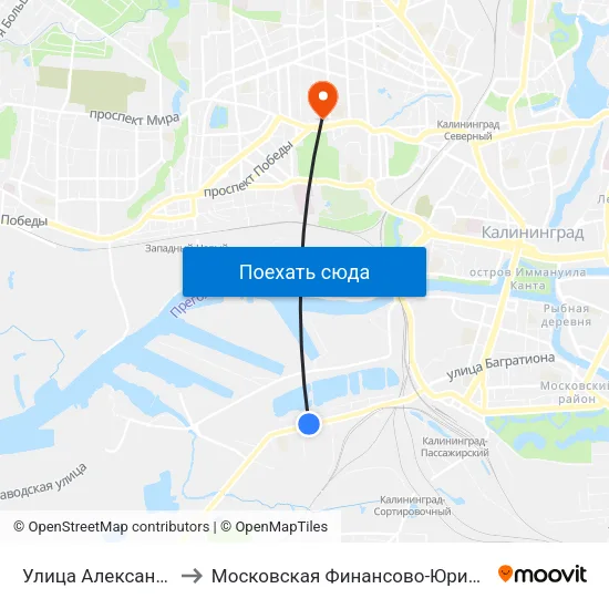 Улица Александра Суворова (Из Центра) to Московская Финансово-Юридическая Академия. Калининградский Филиал map