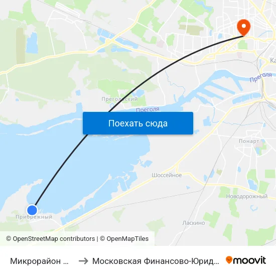 Микрорайон Прибрежный (Конечная) to Московская Финансово-Юридическая Академия. Калининградский Филиал map