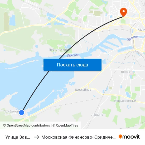 Улица Заводская (В Центр) to Московская Финансово-Юридическая Академия. Калининградский Филиал map