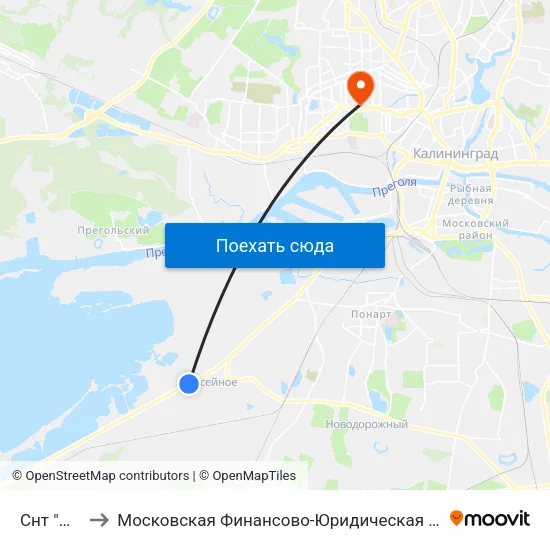 Снт "Дельфин" to Московская Финансово-Юридическая Академия. Калининградский Филиал map