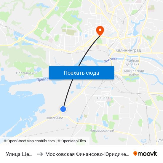 Улица Щепкина (В Центр) to Московская Финансово-Юридическая Академия. Калининградский Филиал map