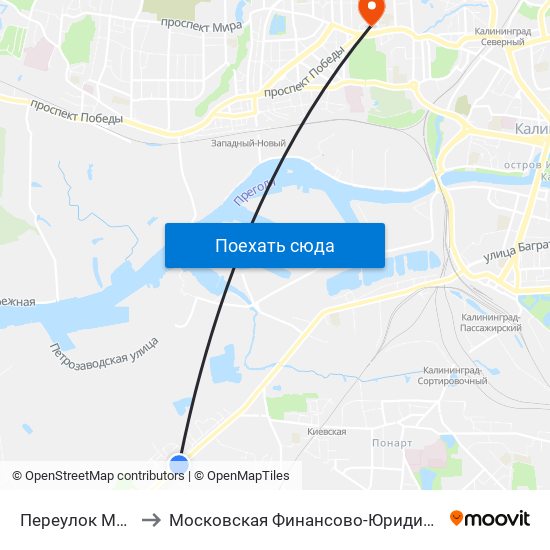 Переулок Можайский (В Центр) to Московская Финансово-Юридическая Академия. Калининградский Филиал map