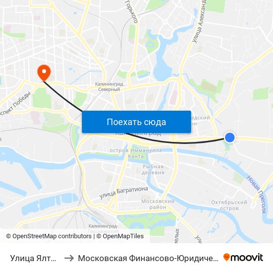 Улица Ялтинская (В Центр) to Московская Финансово-Юридическая Академия. Калининградский Филиал map