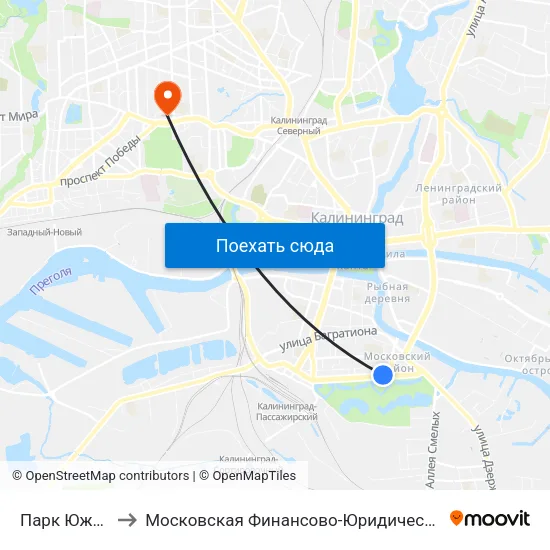 Парк Южный (В Центр) to Московская Финансово-Юридическая Академия. Калининградский Филиал map
