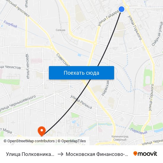 Улица Полковника Ефремова (На Ул. Гайдара, Из Центра) to Московская Финансово-Юридическая Академия. Калининградский Филиал map