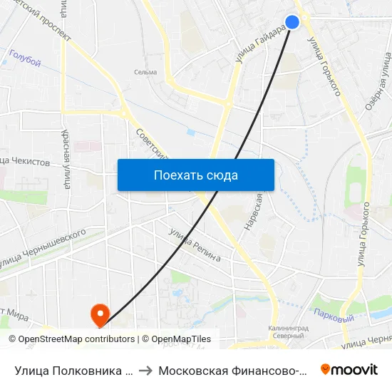 Улица Полковника Ефремова (На Ул. Гайдара, Из Центра) to Московская Финансово-Юридическая Академия. Калининградский Филиал map