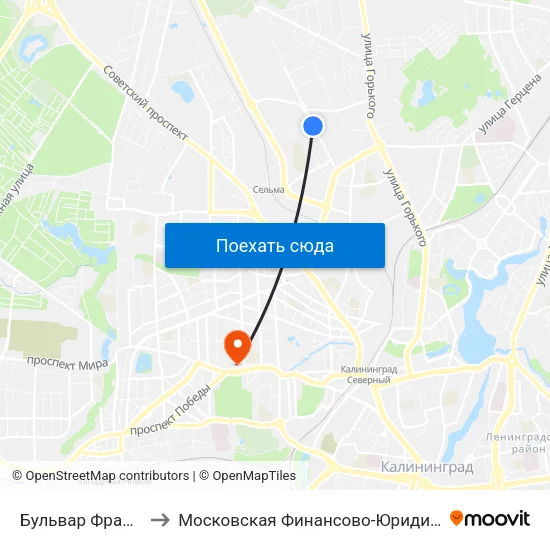 Бульвар Франца Лефорта (В Центр) to Московская Финансово-Юридическая Академия. Калининградский Филиал map