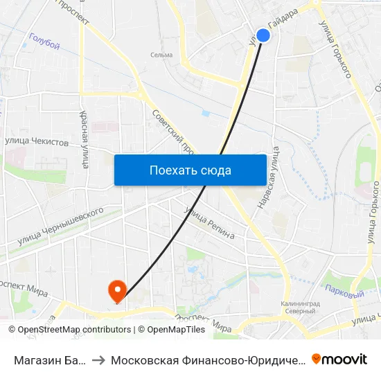 Магазин Бауцентр (В Центр) to Московская Финансово-Юридическая Академия. Калининградский Филиал map