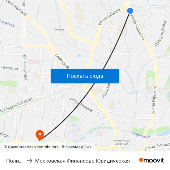 Поликлиника to Московская Финансово-Юридическая Академия. Калининградский Филиал map