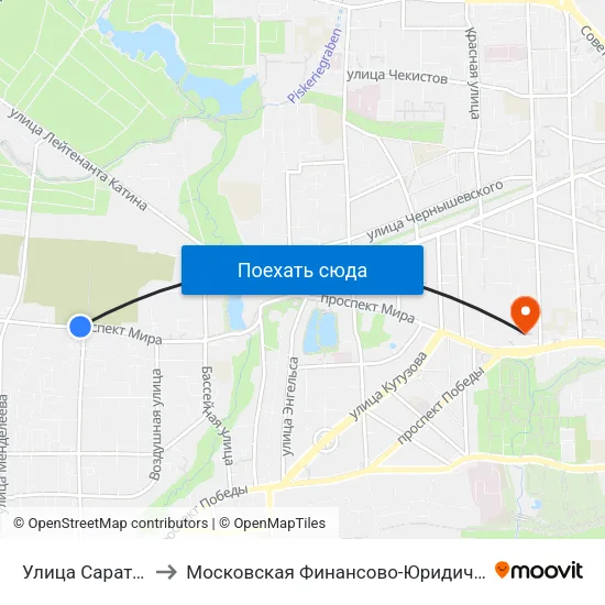 Улица Саратовская (Из Центра) to Московская Финансово-Юридическая Академия. Калининградский Филиал map