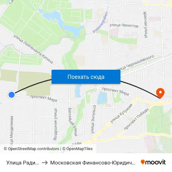 Улица Радистов (Из Центра) to Московская Финансово-Юридическая Академия. Калининградский Филиал map