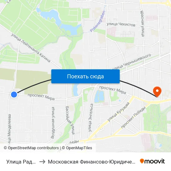 Улица Радистов (В Центр) to Московская Финансово-Юридическая Академия. Калининградский Филиал map