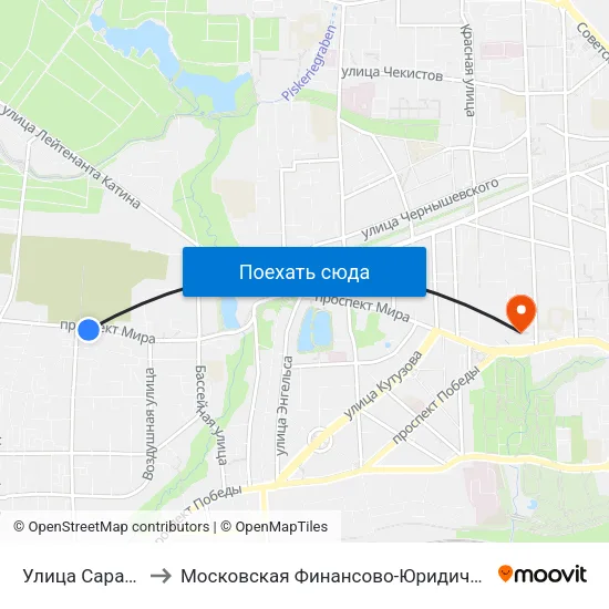 Улица Саратовская (В Центр) to Московская Финансово-Юридическая Академия. Калининградский Филиал map