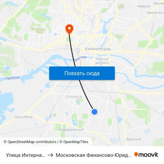 Улица Интернациональная (Из Центра) to Московская Финансово-Юридическая Академия. Калининградский Филиал map