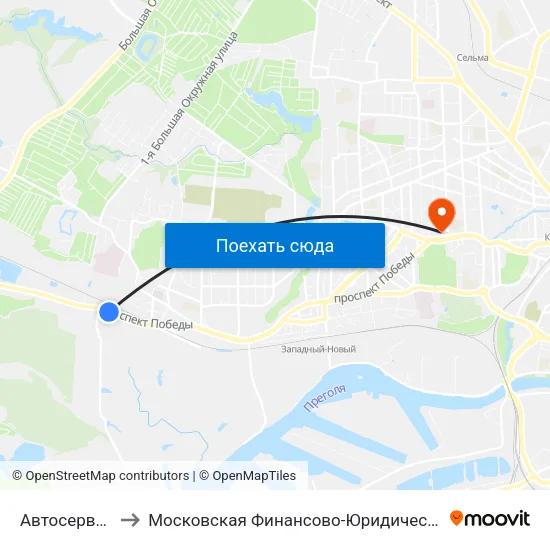 Автосервис (Из Центра) to Московская Финансово-Юридическая Академия. Калининградский Филиал map