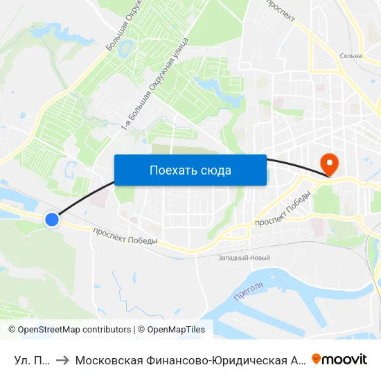 Ул. Полевая to Московская Финансово-Юридическая Академия. Калининградский Филиал map