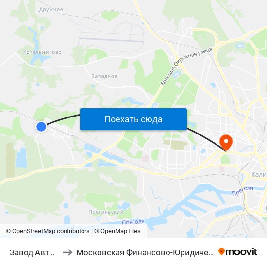 Завод Автотор (Из Центра) to Московская Финансово-Юридическая Академия. Калининградский Филиал map