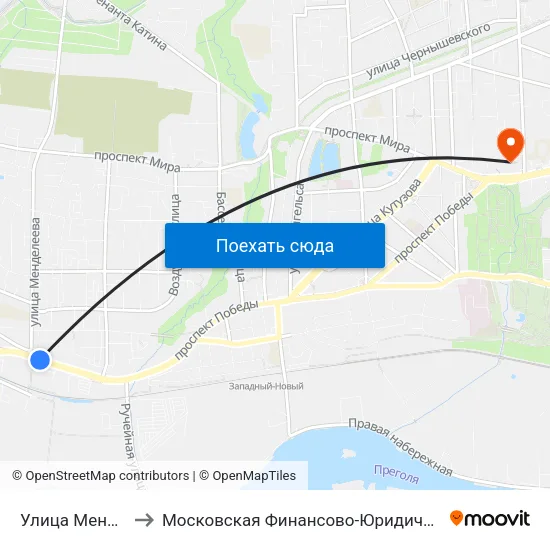 Улица Менделеева (В Центр) to Московская Финансово-Юридическая Академия. Калининградский Филиал map