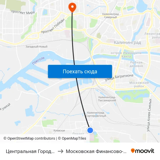 Центральная Городская Клиническая Больница (Из Центра) to Московская Финансово-Юридическая Академия. Калининградский Филиал map
