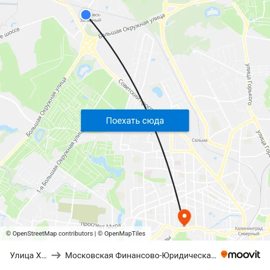 Улица Хрисанфова to Московская Финансово-Юридическая Академия. Калининградский Филиал map