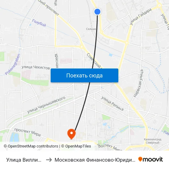 Улица Виллима Фермора (В Центр) to Московская Финансово-Юридическая Академия. Калининградский Филиал map