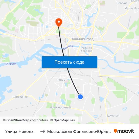 Улица Николая Карамзина (Из Центра) to Московская Финансово-Юридическая Академия. Калининградский Филиал map
