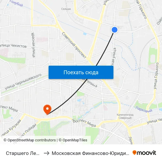 Старшего Лейтенанта Сибирякова to Московская Финансово-Юридическая Академия. Калининградский Филиал map