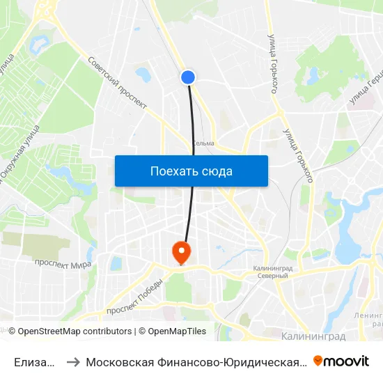 Елизаветинская to Московская Финансово-Юридическая Академия. Калининградский Филиал map