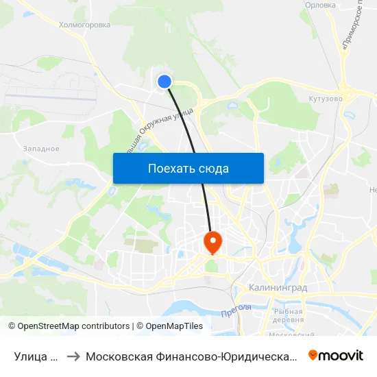 Улица Лукашова to Московская Финансово-Юридическая Академия. Калининградский Филиал map