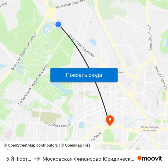 5-Й Форт (Из Центра) to Московская Финансово-Юридическая Академия. Калининградский Филиал map